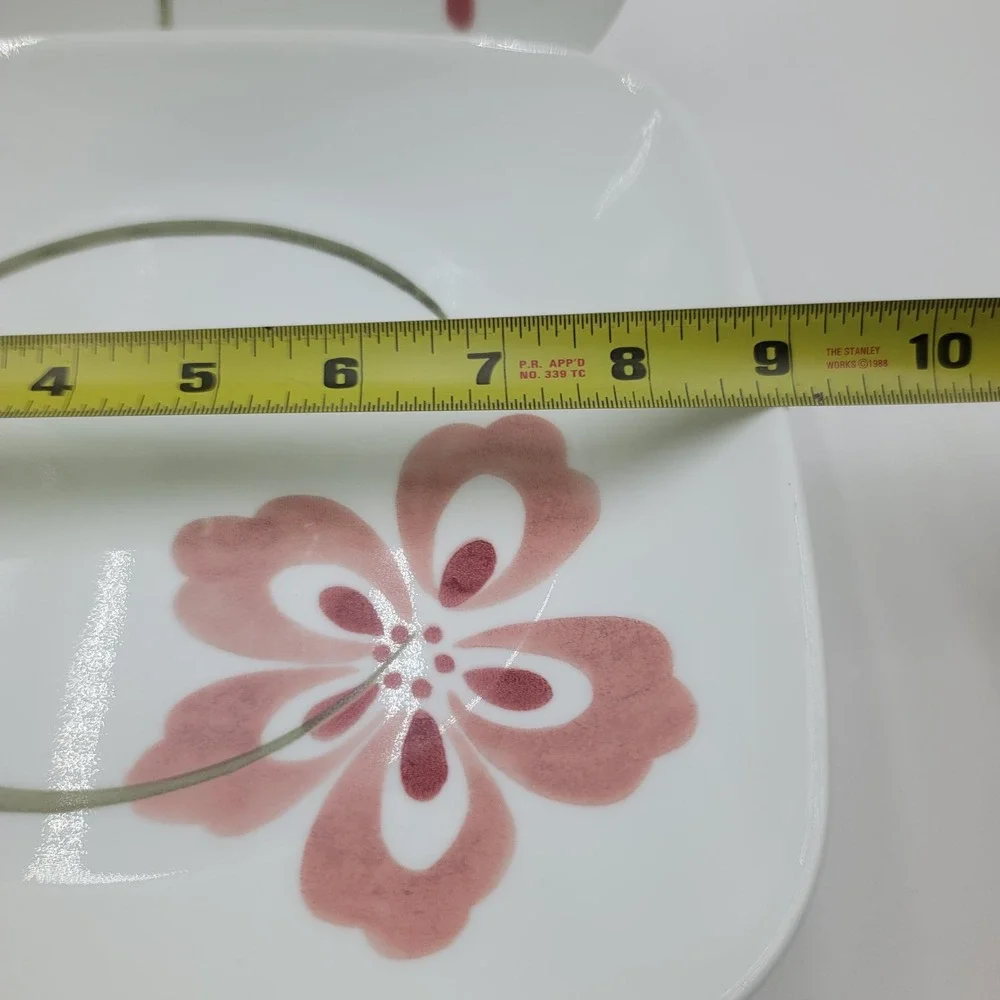 15pc Corelle Vitrelle Square Dinnerware Set Pretty Pink Flower Made in USA